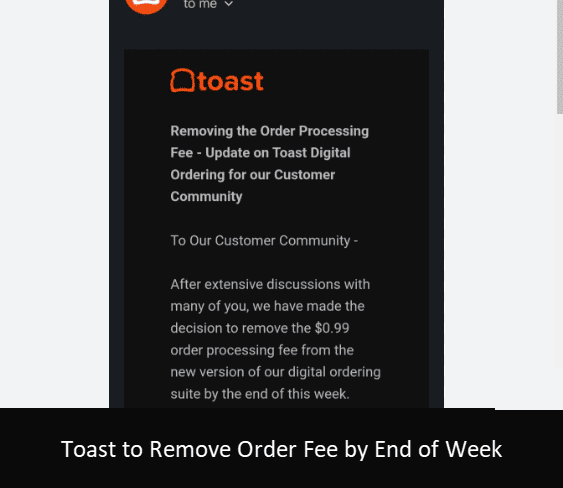 Toast to Remove Order Fee by End of Week